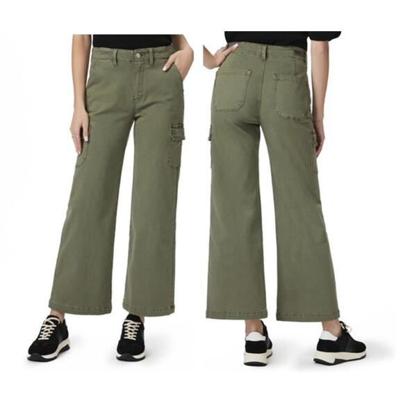 PAIGE CARLY CARGO WITH POCKETS PANTS WIDE LEG NWT SIZE 29 VTG IVY GREEN - Picture 1 of 11
